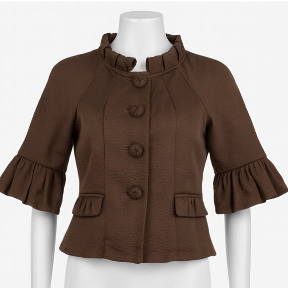 ECI New York Jacket Womens 6 Brown Ruffle Sleeve Romantic Vintage Boho Chic Y2K - Picture 1 of 9